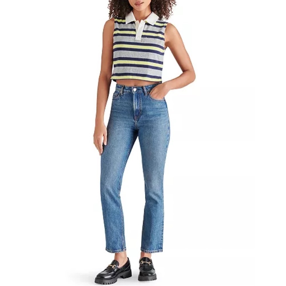 NEW Steve Madden Ryland Cropped Rugby Top Gray Heather